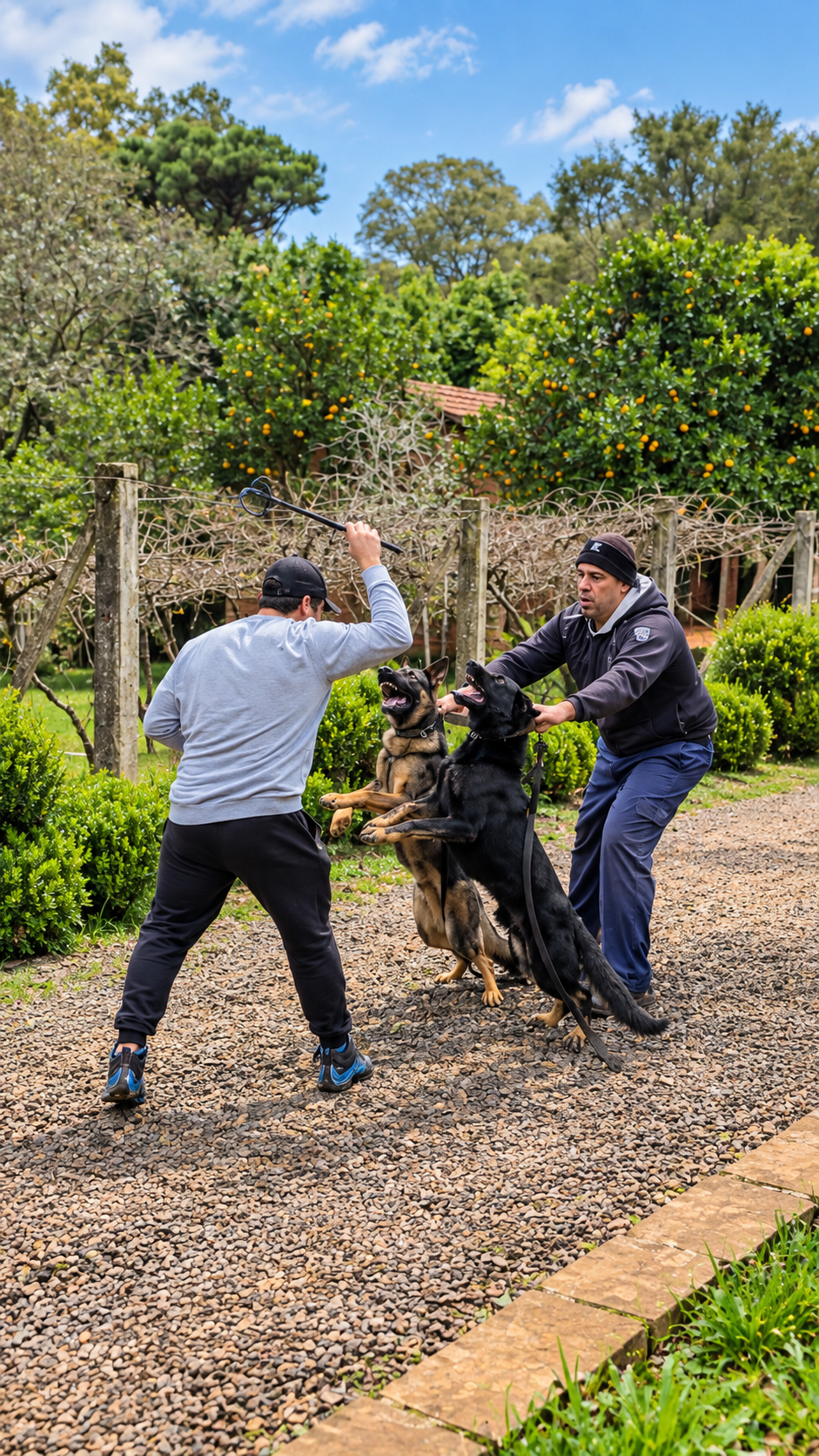 Trabalho com dois cães em área externa